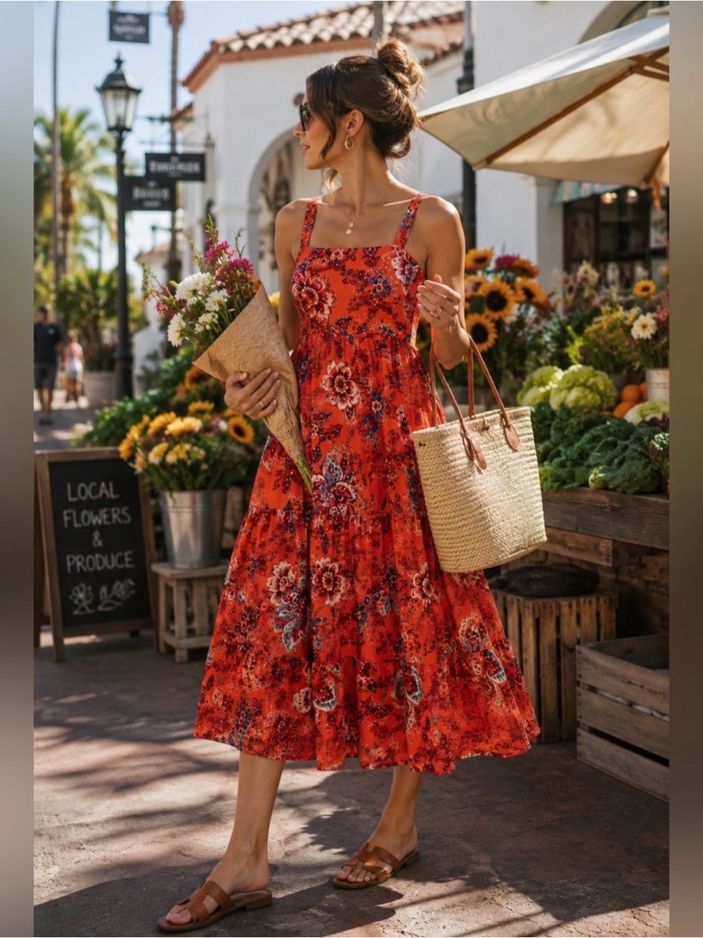 Rhode x Target Leafy Floral Print Tiered Midi Dress
